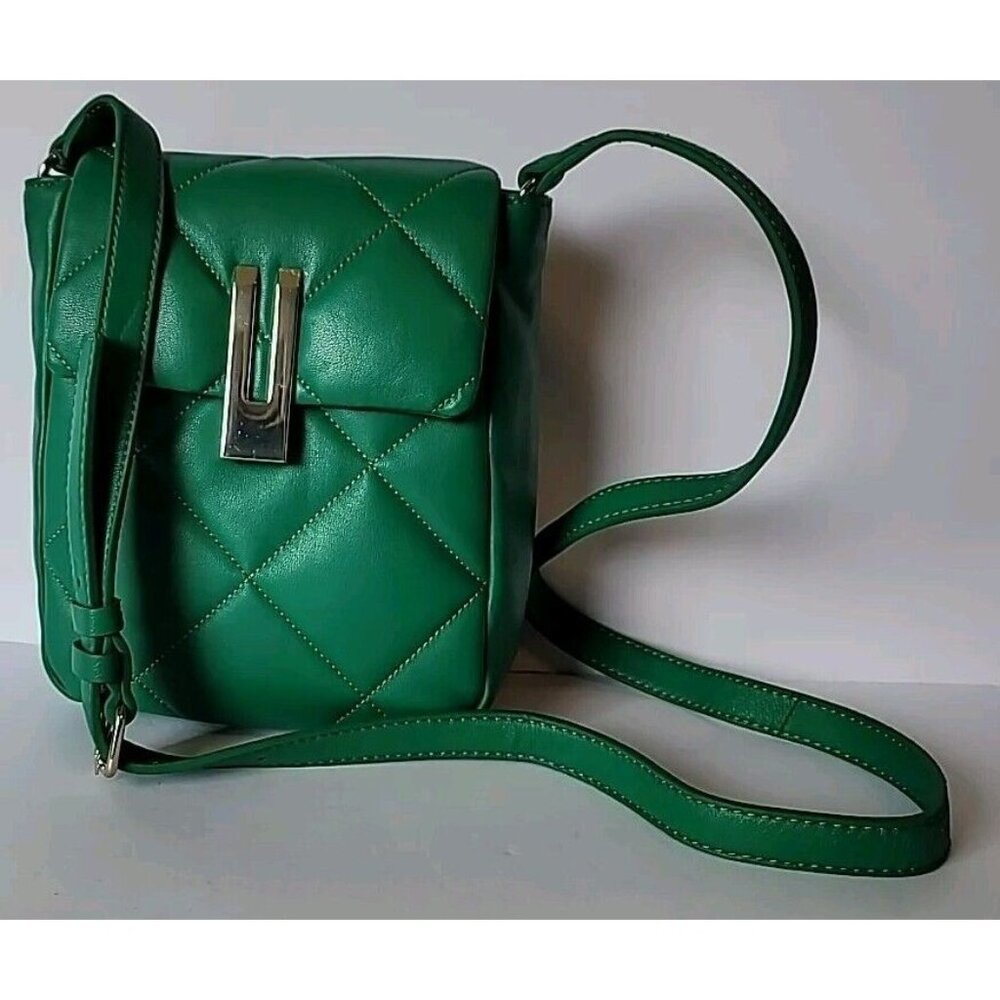 Vince Camuto Doty Leathet Quilted Crossbody Purse Green Gold Tone Hardware NWT